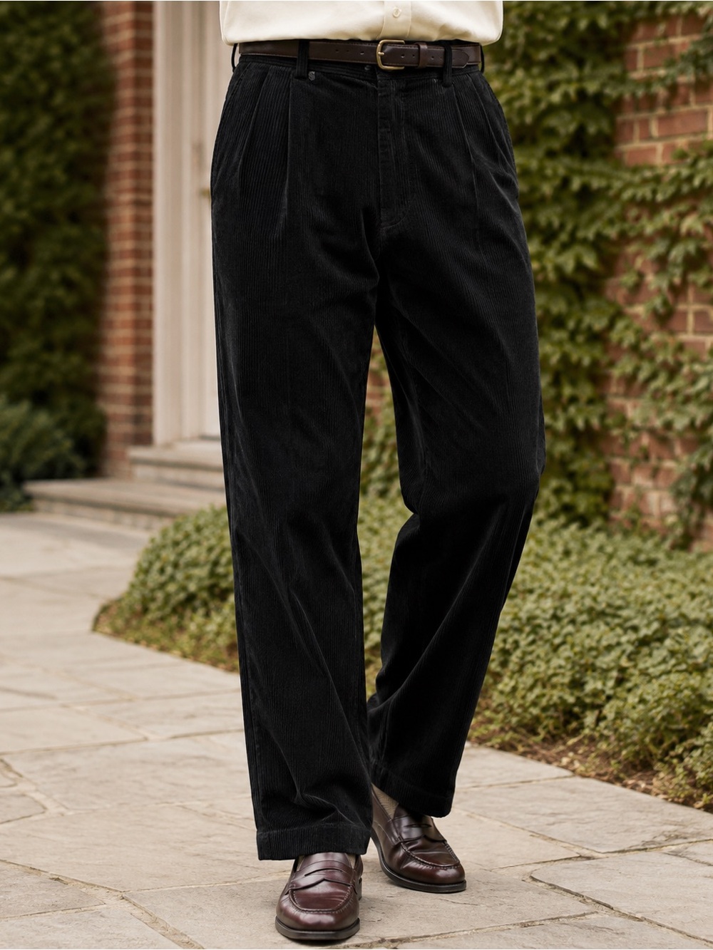 Vintage Polo Ralph Lauren Andrew Pant Mens 34x30 Black Corduroy Pleated Straight